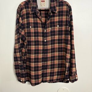 Levi's Men's Casual Plaid Flannel Shirt - Navy and Beige SIZE XLARGE
